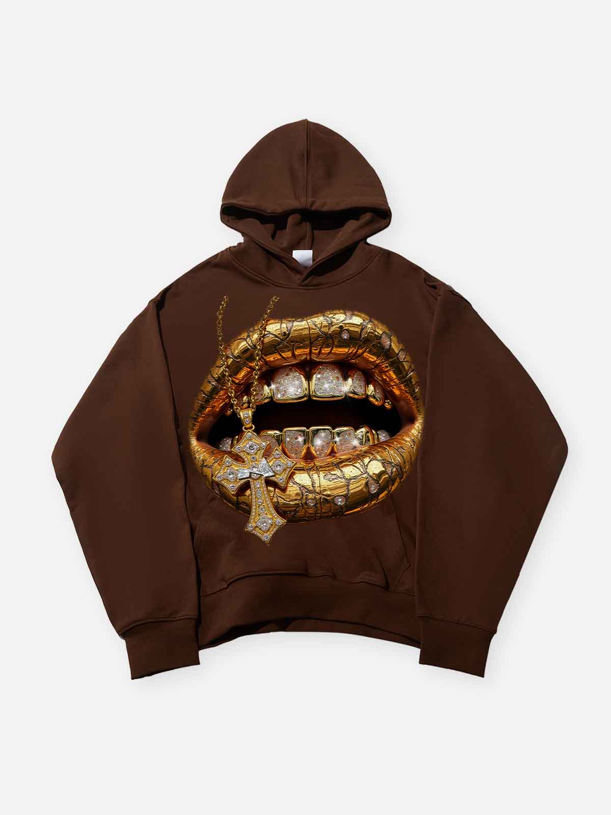 Desert Gold Art Diamond Lips Print Thin Hoodie