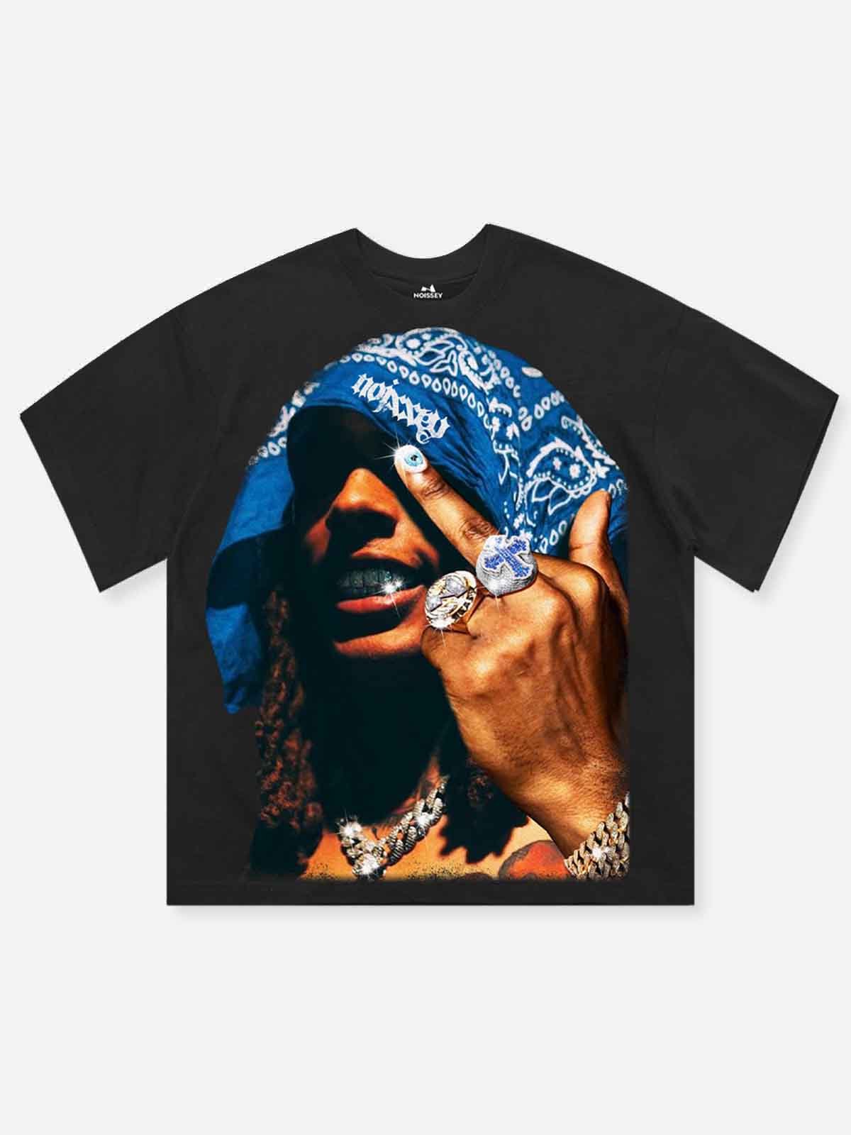 Blue Paisley Prints Headscarf Figure T-shirt