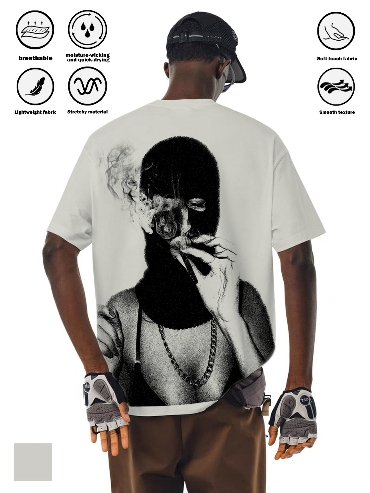 Sports T-shirt for Women with Black and White Balaclava Front & Back Print