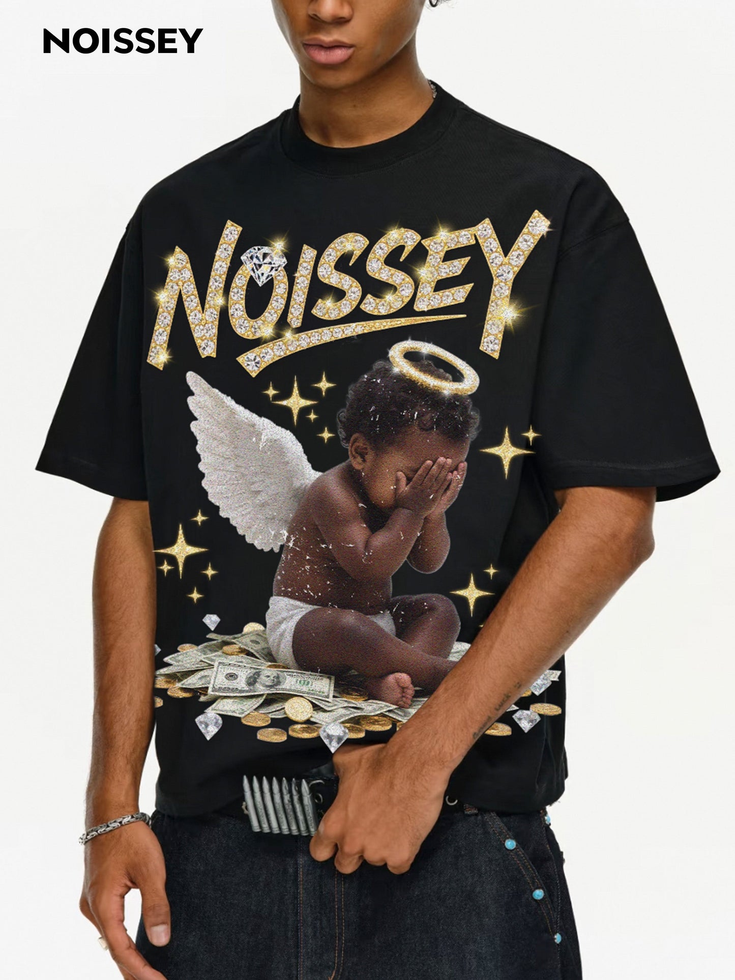 Crying Money Angel Print Boxy Oversized T-shirt