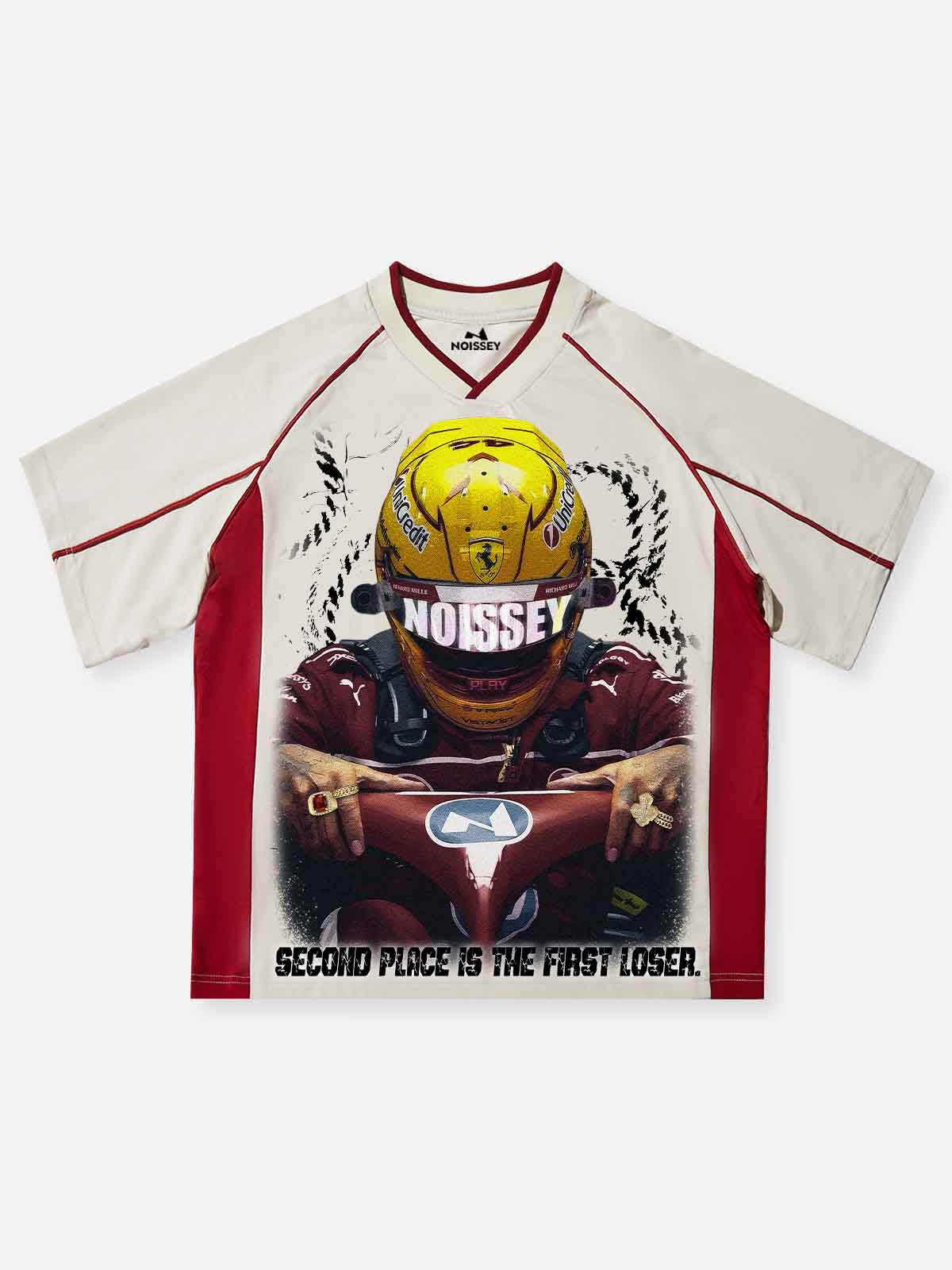 Speeding racing character print Preppy-style T-shirt