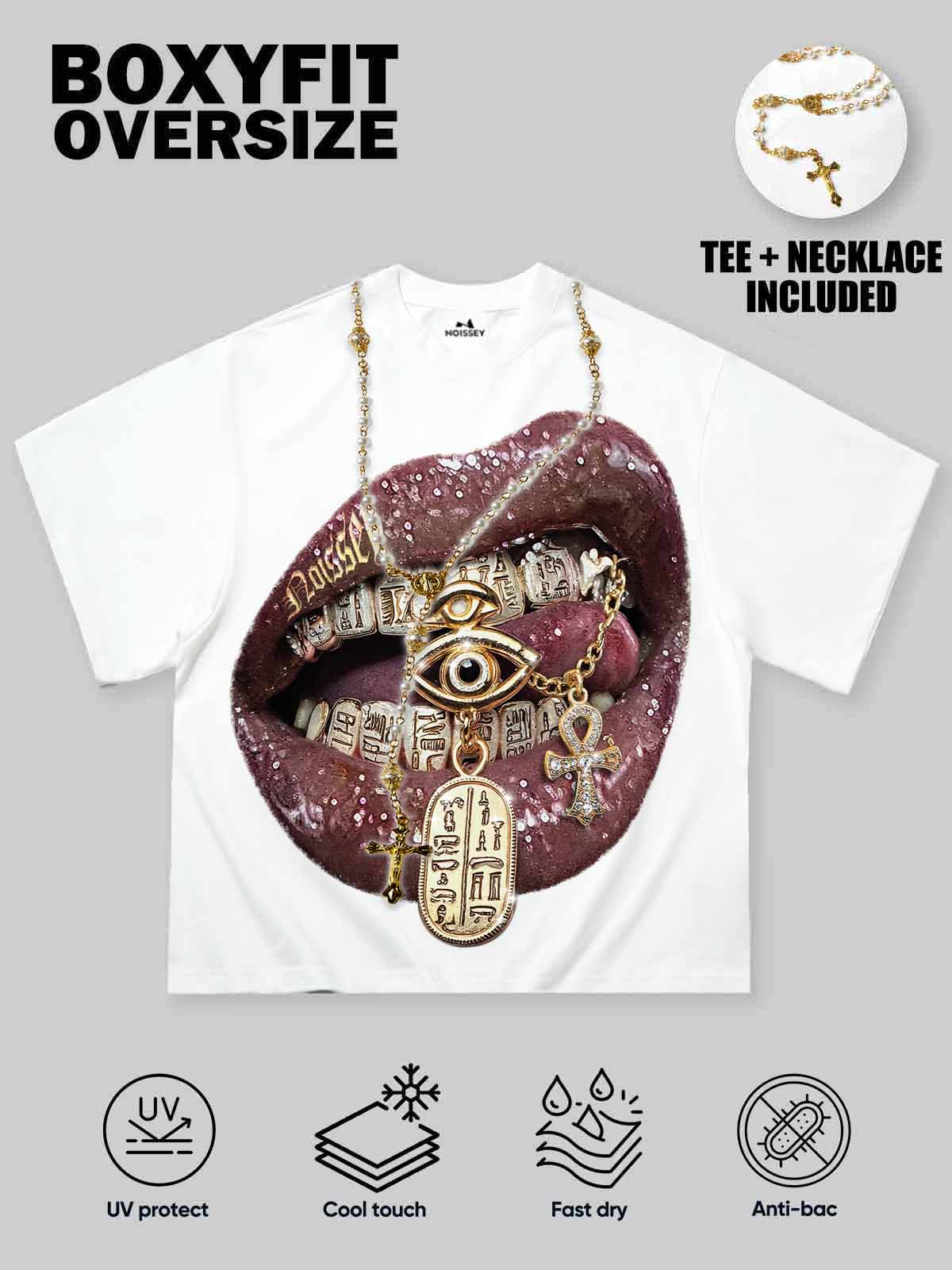 NOISSEY "The Golden Oracle" Wet-Gloss Lips Pharaonic Hieroglyphic Grills Oversized Tee