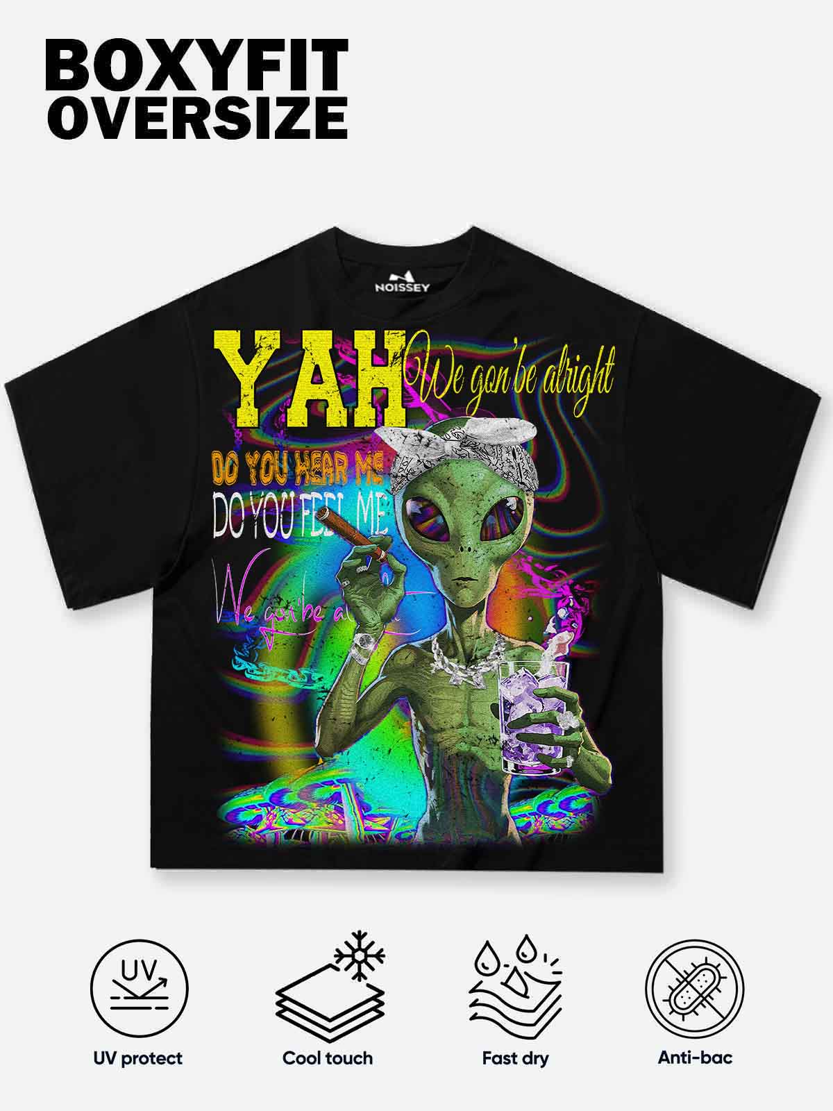 Boxy Oversized T-shirt with "YAH!We gon' be alright" Print