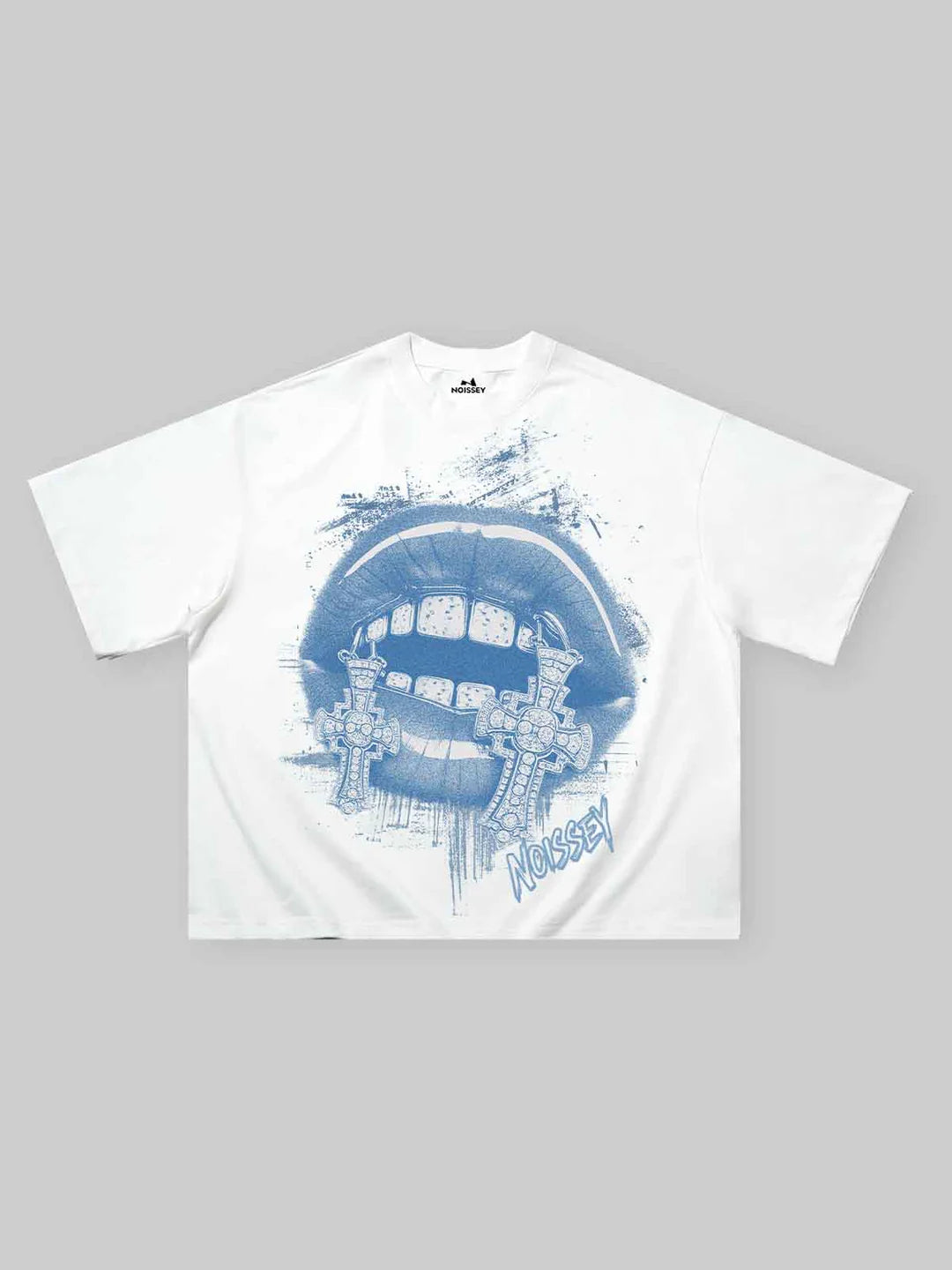 Boxy oversized T-shirt Blue Silhouette Cross Grills Print T-Shirt