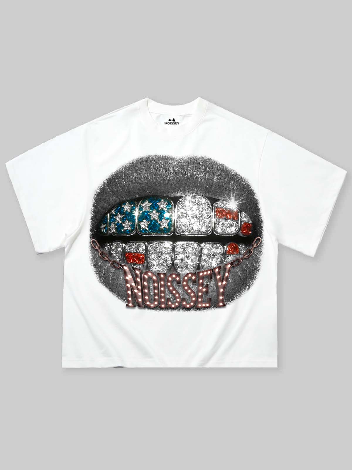 Boxy oversized T-shirt with pentagram-diamond Grills art print