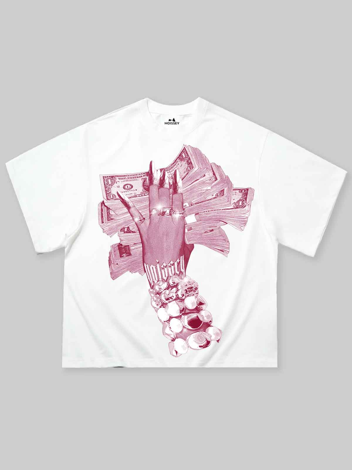 Boxy Oversized T-shirt with Money-Holding Nail Art Hand Print