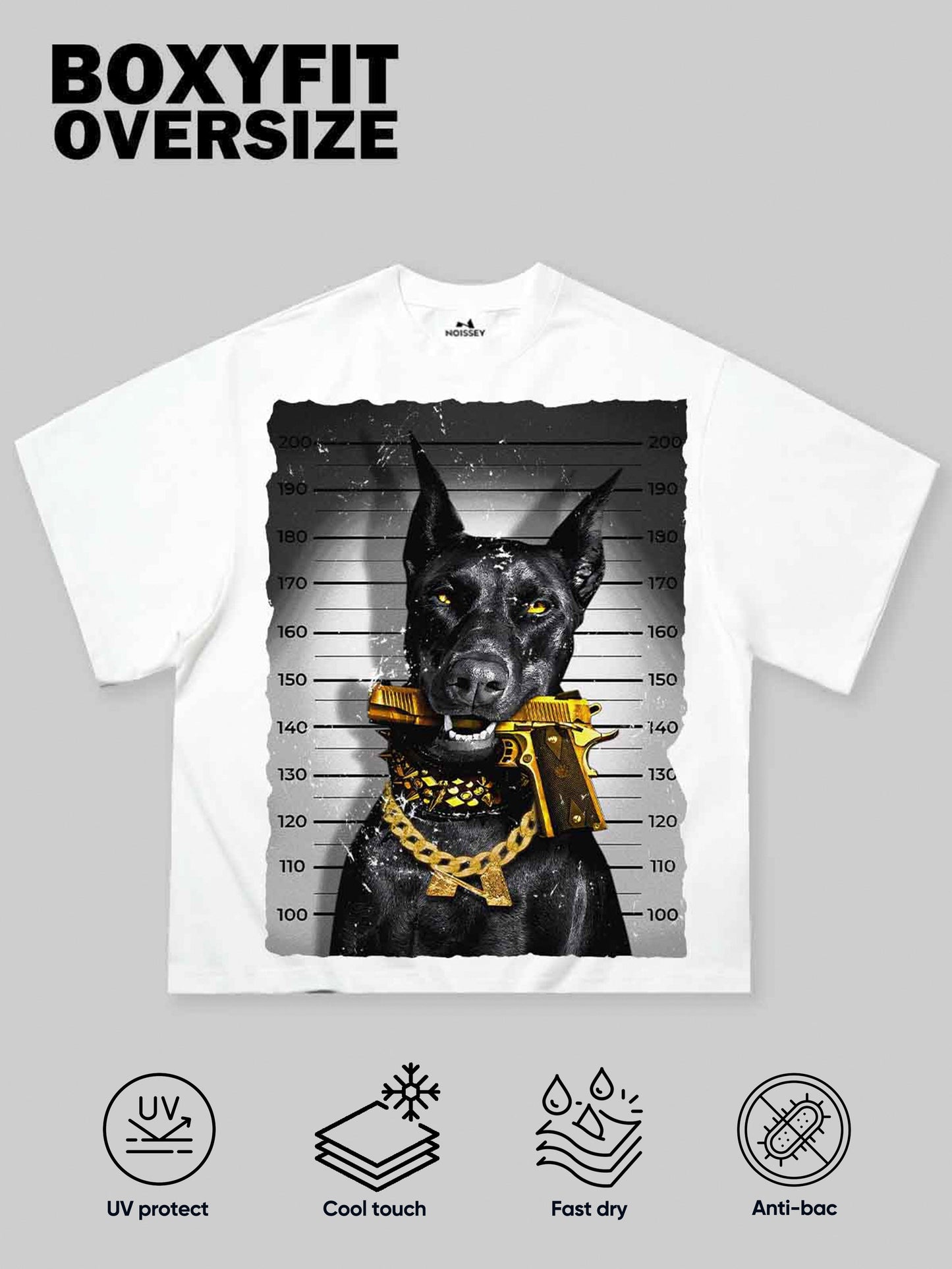 Boxy Oversized T-shirt with Doberman Prison Mugshot Print