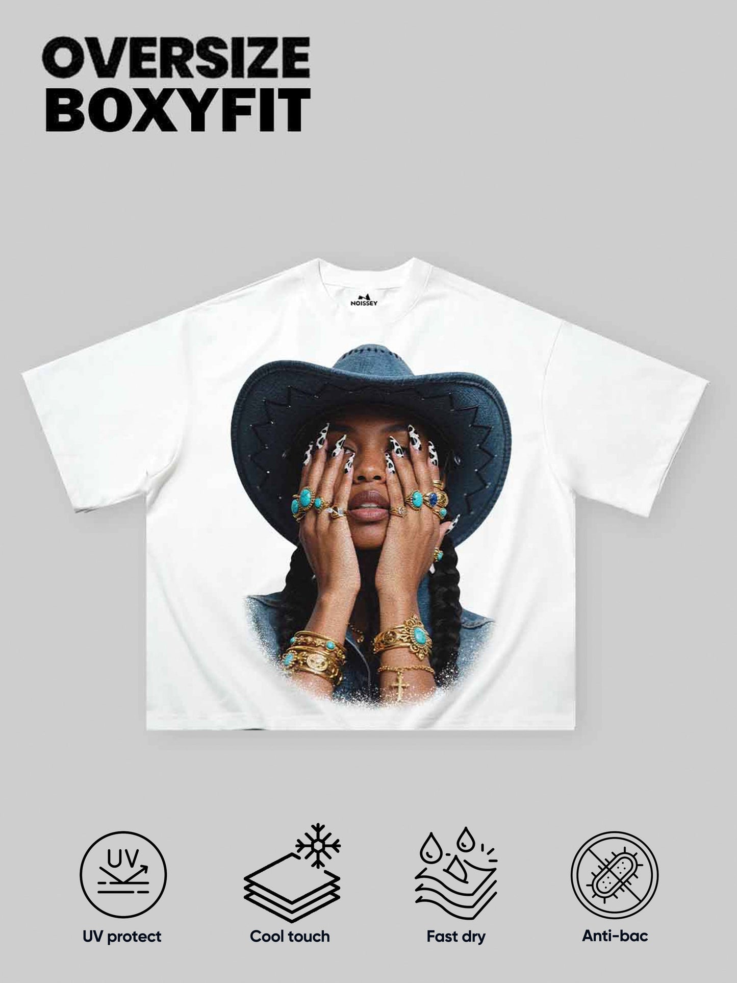 Boxy oversized T-shirt Denim Girl & Her Turquoise Nail Art Print T-Shirt