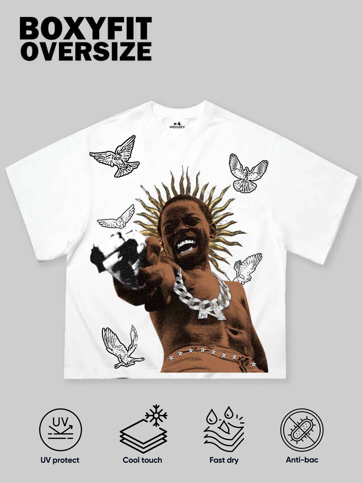 Boxy Oversized T-shirt "City of God" Peace Dove Print
