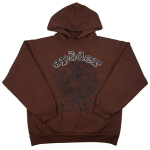 Sp5der Hoodie Brown Rhinestone
