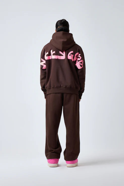 Ensemble sham signature set hoodie & jogger brown pink