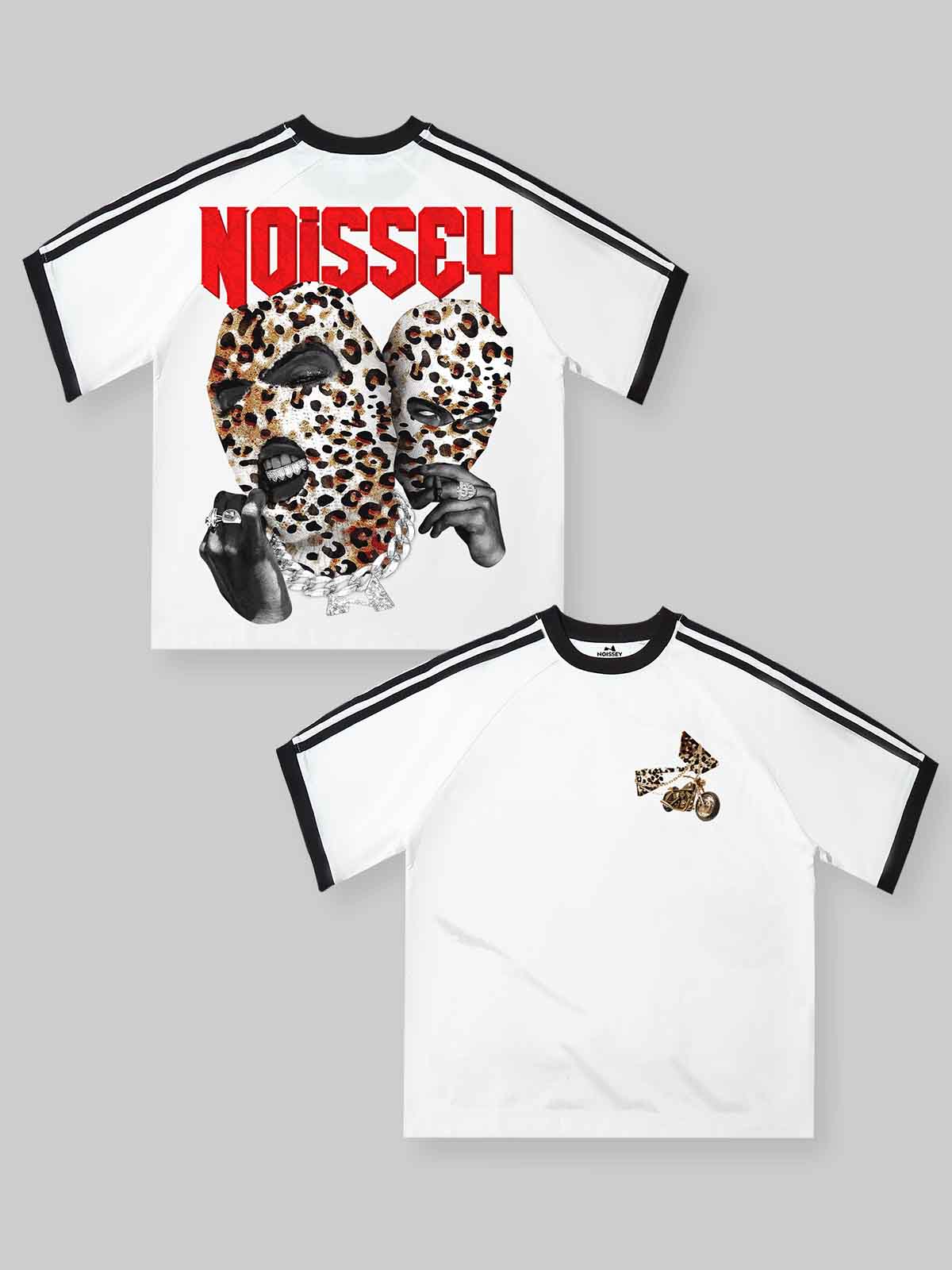 Double-Headed Leopard Print Balaclava Front & Back Print T-shirt