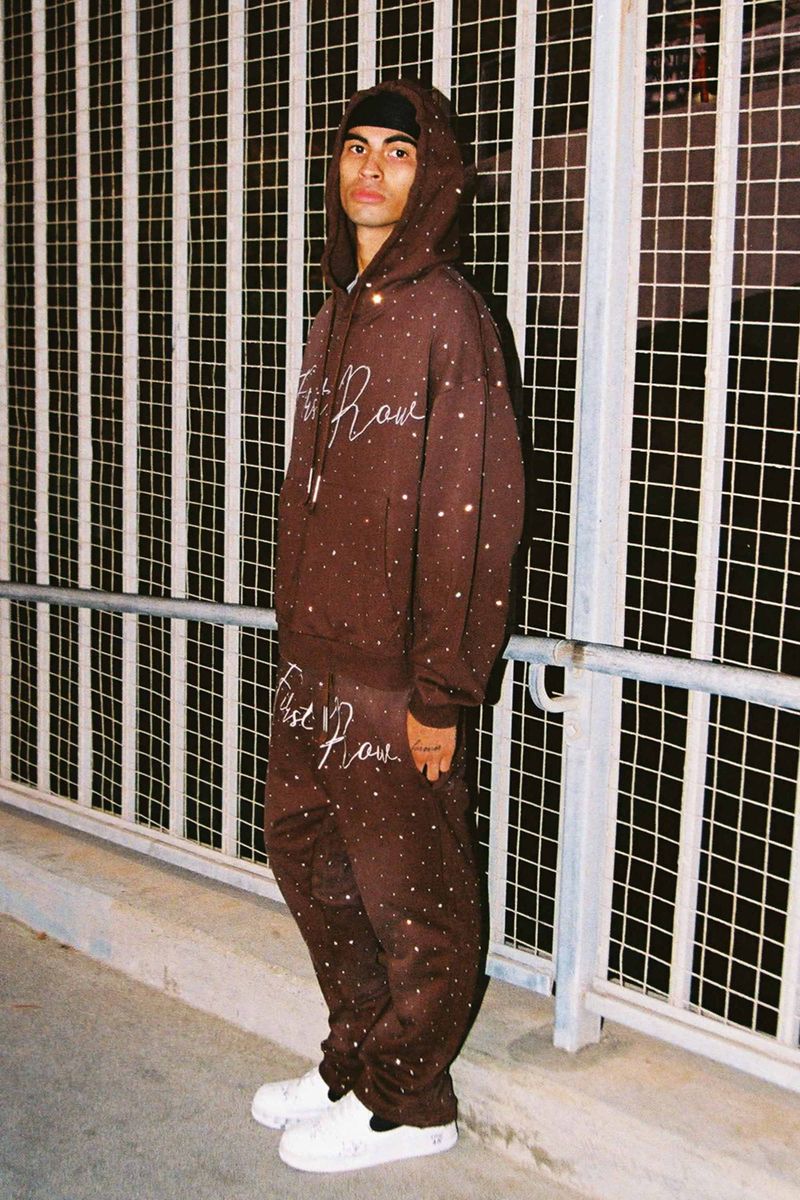 First Row Heavy Washed Stack Jogger Rhinestone “Brown”