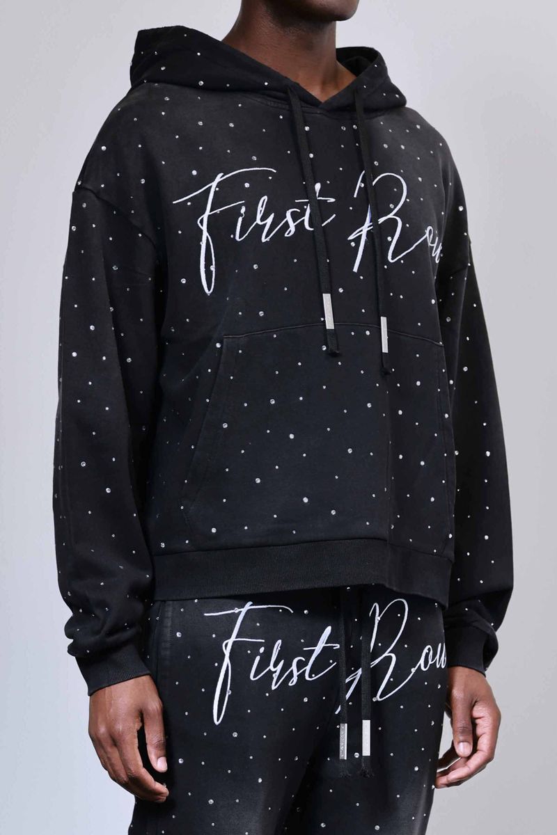 First Row Heavy Washed Stack Jogger Rhinestone “Black”