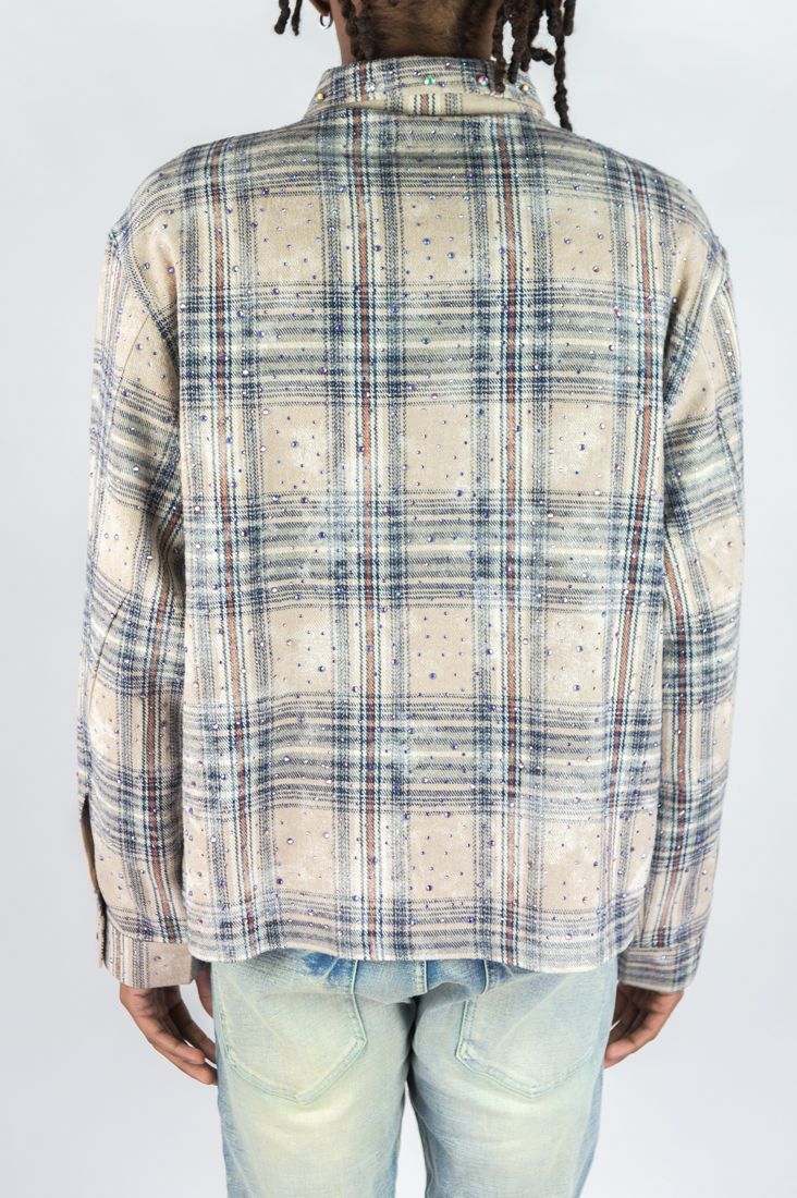 Rebel Mind Grey Rhinestone Plaid Tee