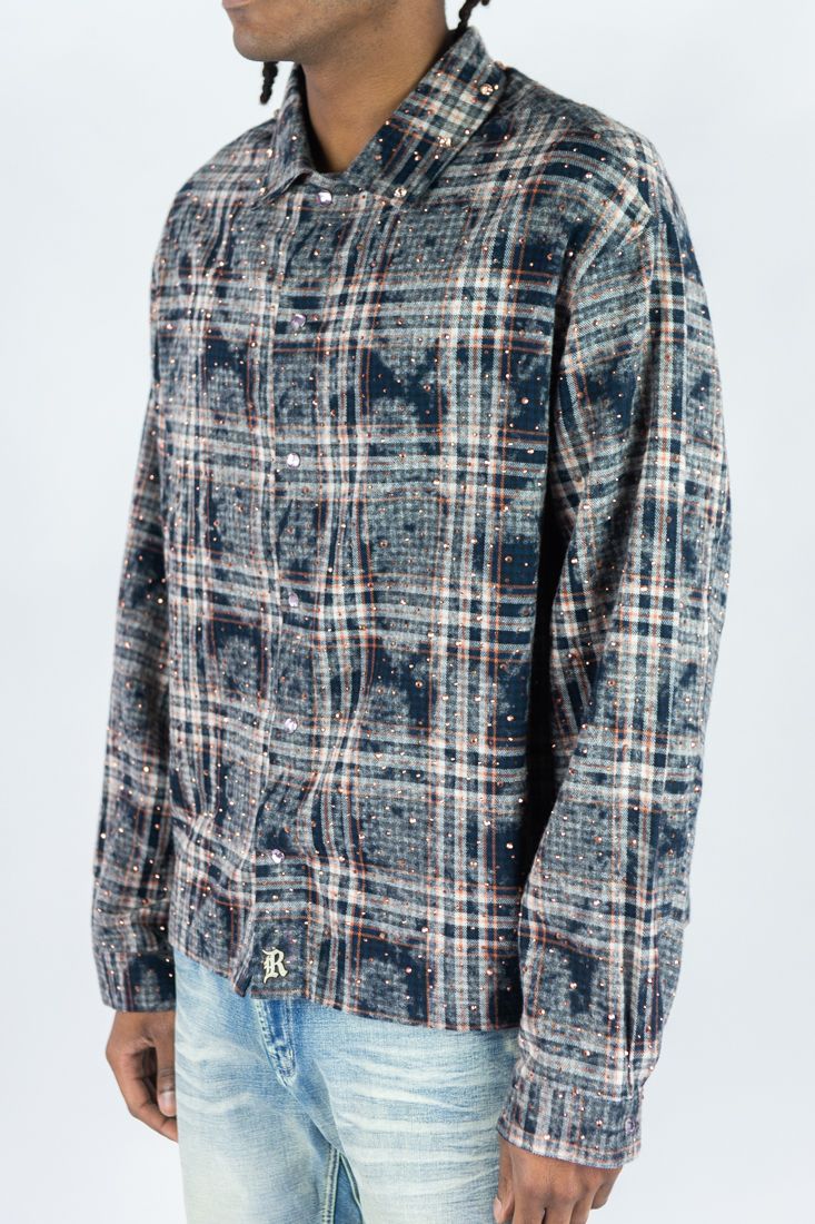 Rebel Mind NAVY CROPPED RHINESTONE FLANNEL