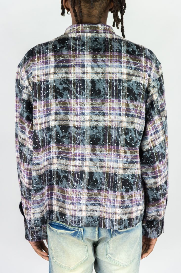 Rebel Mind Plum CROPPED RHINESTONE FLANNEL
