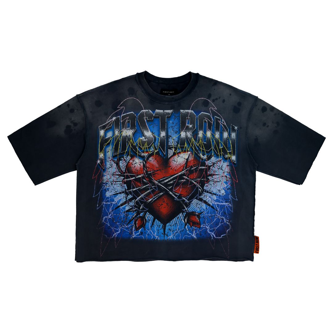 First Row Cropped Mini Terry Tee 3/4 Sleeve “Dark Grey”