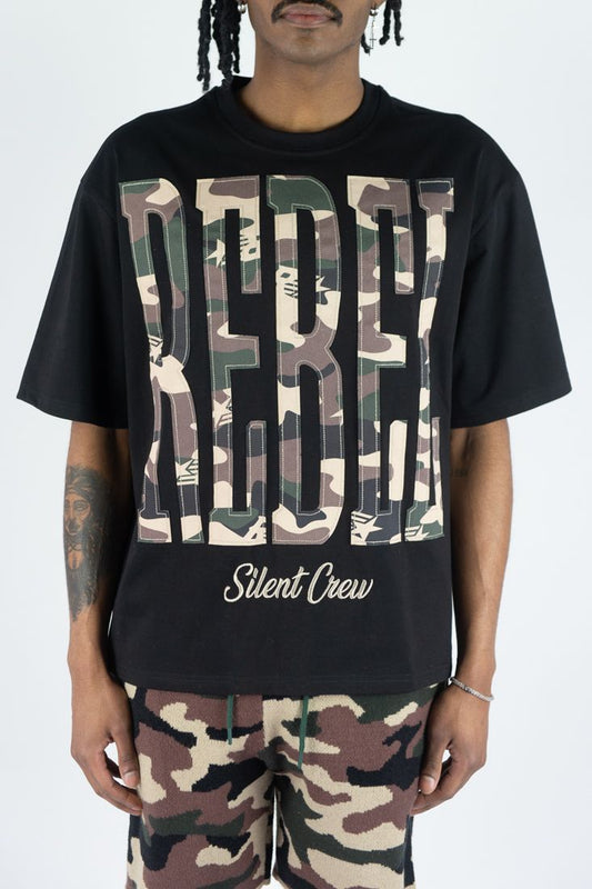 rebel minds black rebel silent crew tee