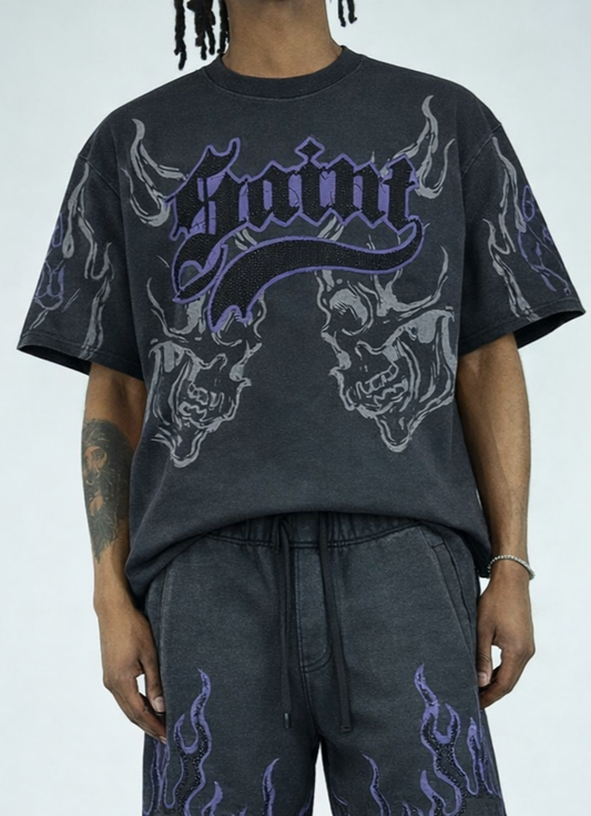 Rebel Minds Grey Saint R.Stone Crop Top