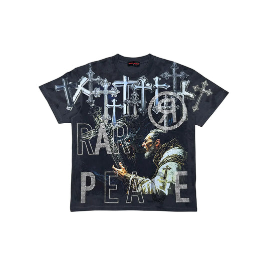 Rare Peace Cross Saint T-shirt RT6055 DK. GREY