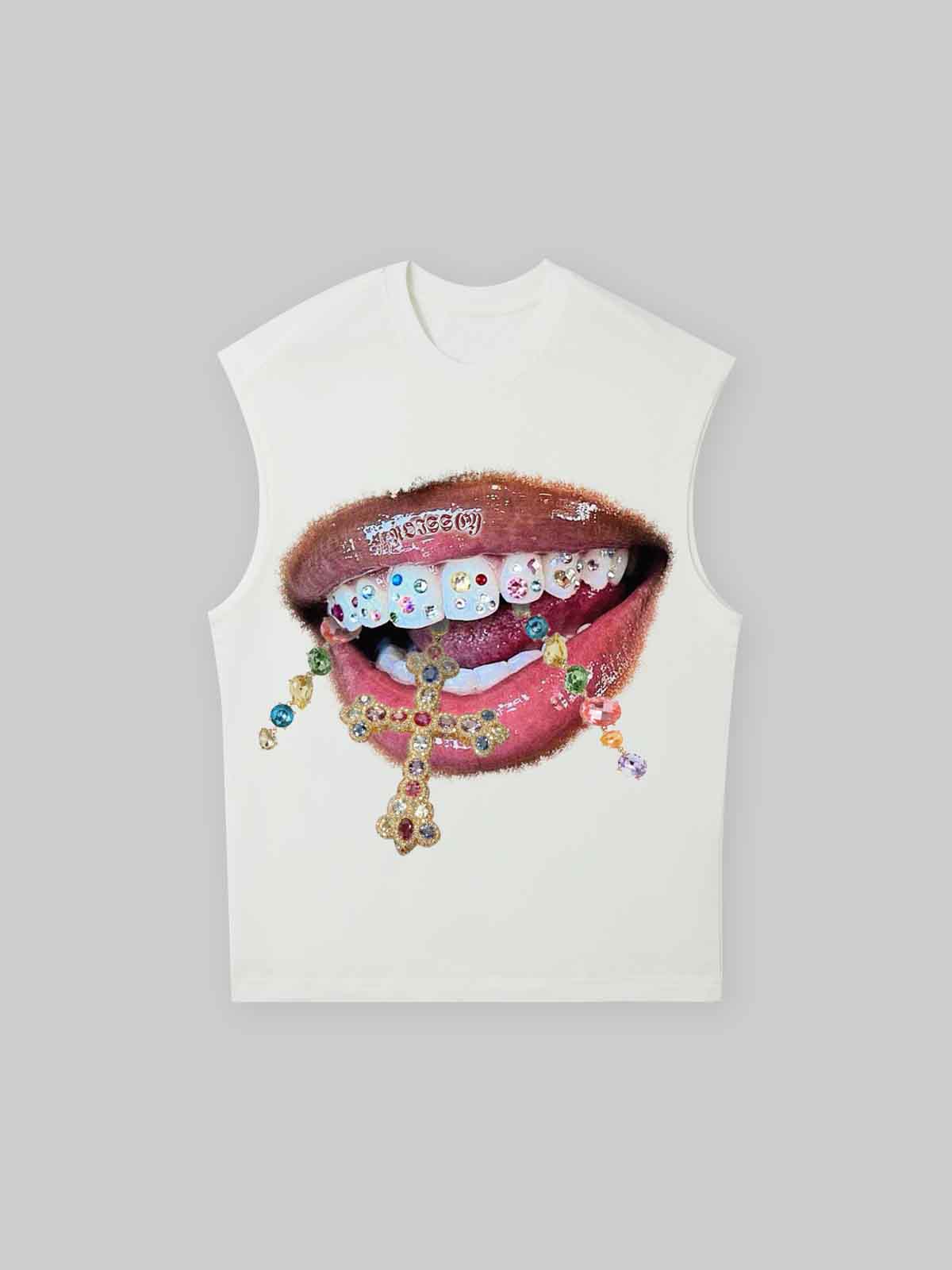 Diamond teeth cross print 270g tank top