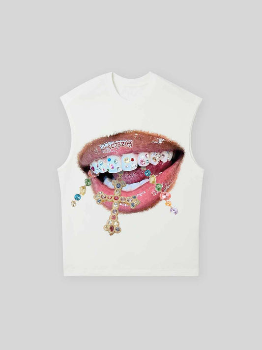 Diamond teeth cross print 270g tank top