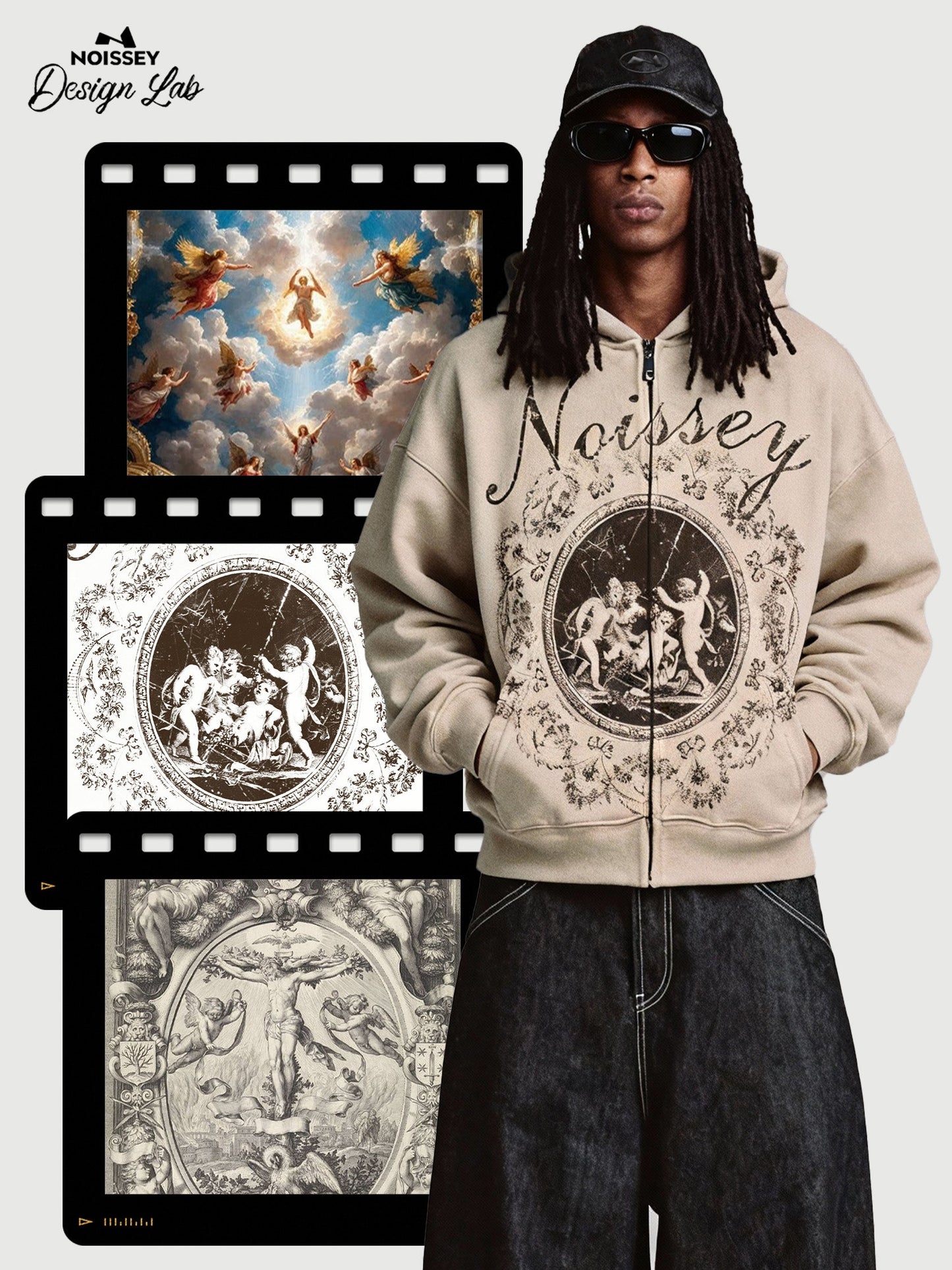 Round Mirror with Little Angel Religious Shell Print Boxy Hoodie