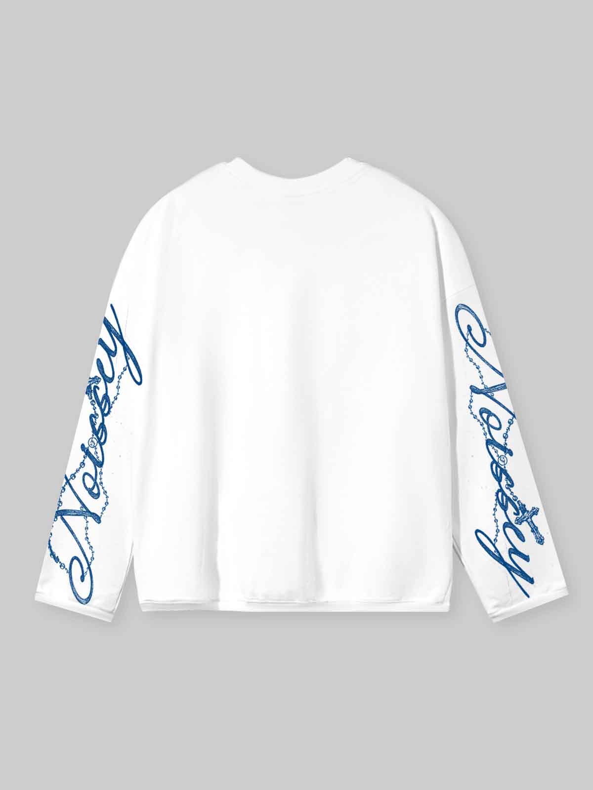 NOISSEY "Vintage Blue Lips" Double Lips & Chrome Cross Graphic Long Sleeve Tee