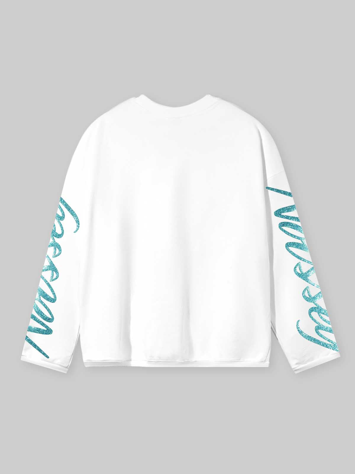 NOISSEY "Liberty Blinded" Teal Diamond Sparkle Graphic Long Sleeve Sweatshirt