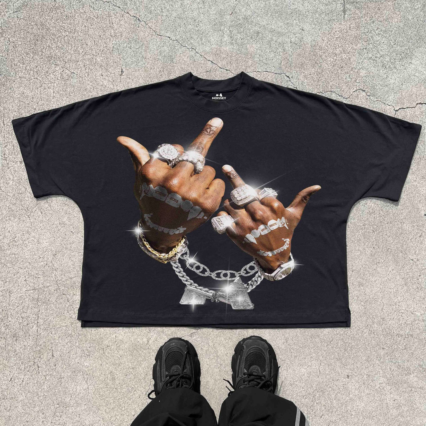 Oversized Batwing T-shirt with "Control power with Both Hands" Print