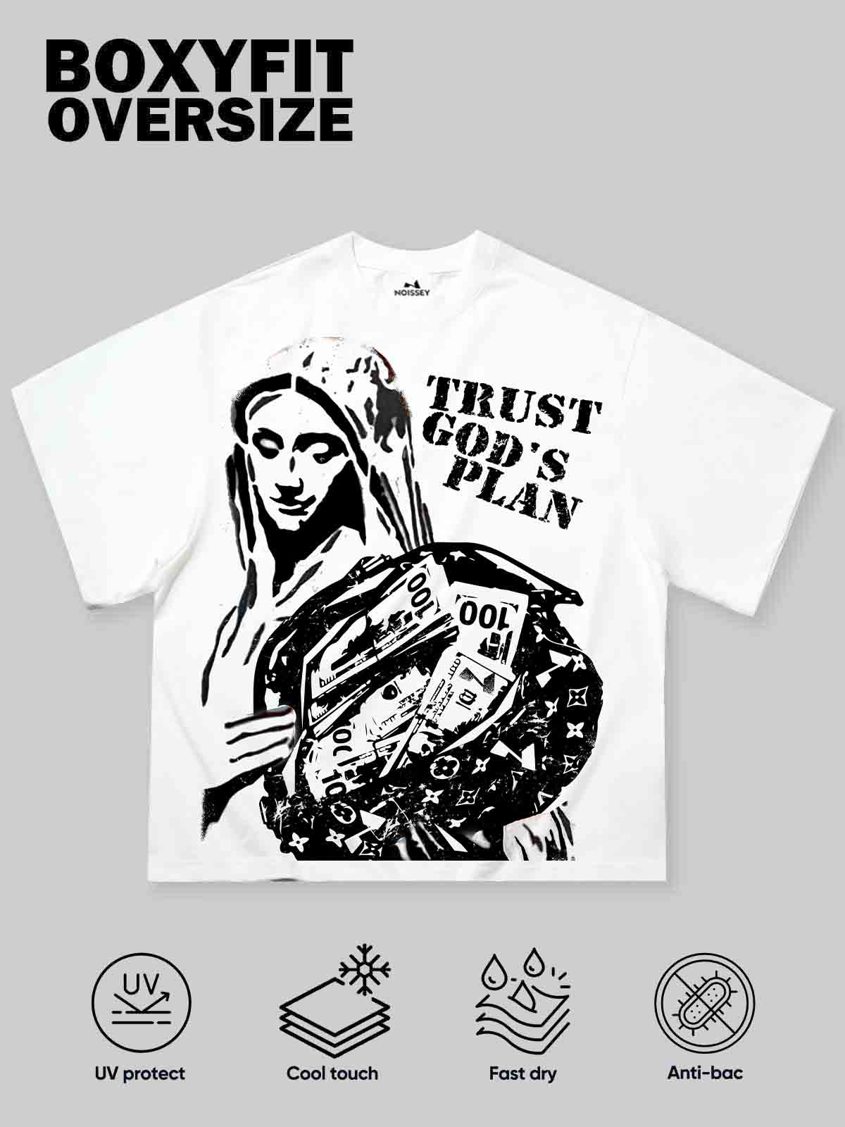 Trust God's Plan! Banksy Art Graffiti Print Boxy Oversized T-shirt