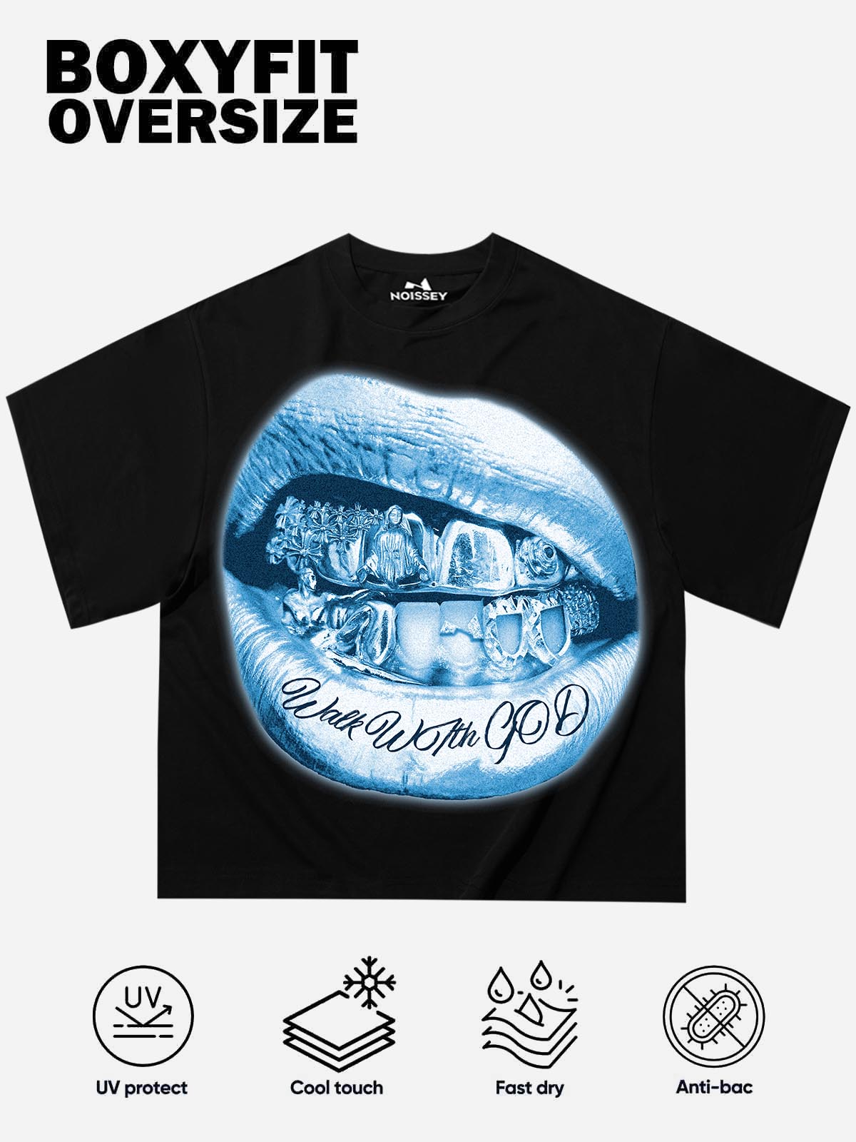 Walk with god Fluorescent Blue Grills Boxy Oversized T-shirt