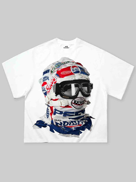 Racing-Inspired Tech Headgear Printed Boxy Oversized T-shirt