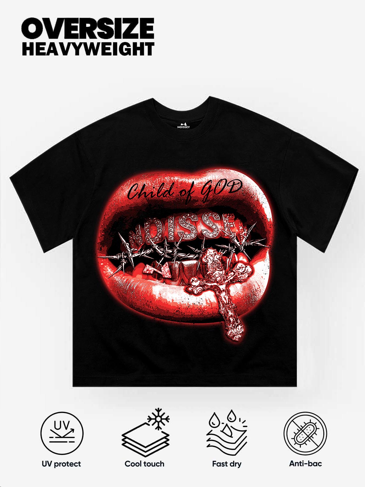 NOISSEY "CHILD OF GOD" GRILLS PRINT - RED LIPS OVERSIZED TEE