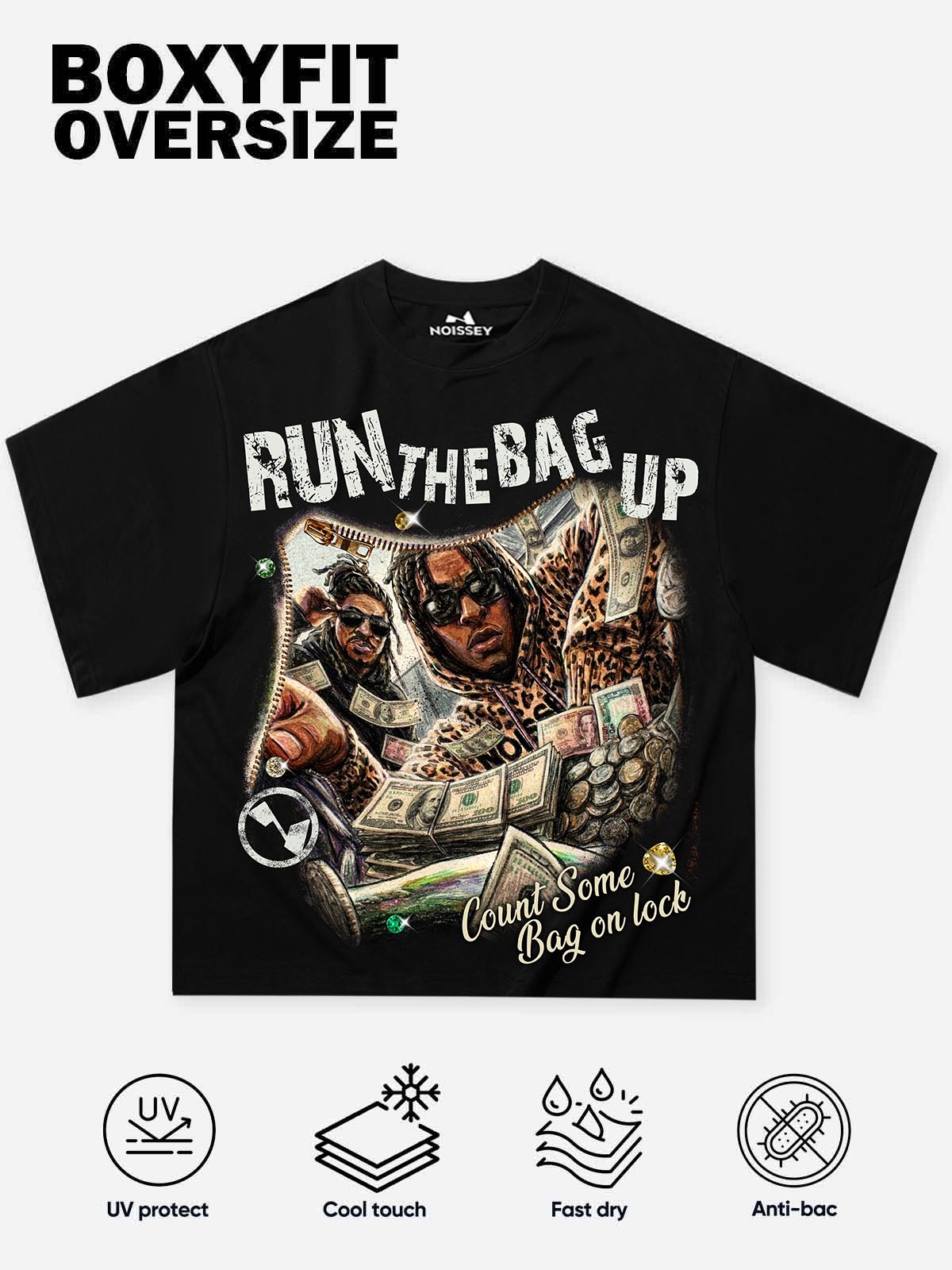 NOISSEY "RUN THE BAG UP" MONEY STACK ART PRINT OVERSIZED Boxy T-SHIRT