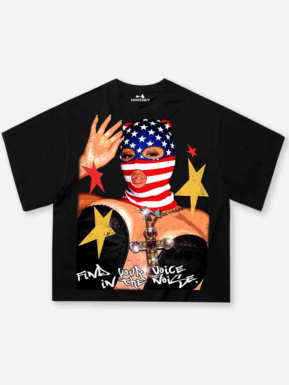 American Flag Balaclava Lady Art Painting Print Boxy Oversized T-shirt