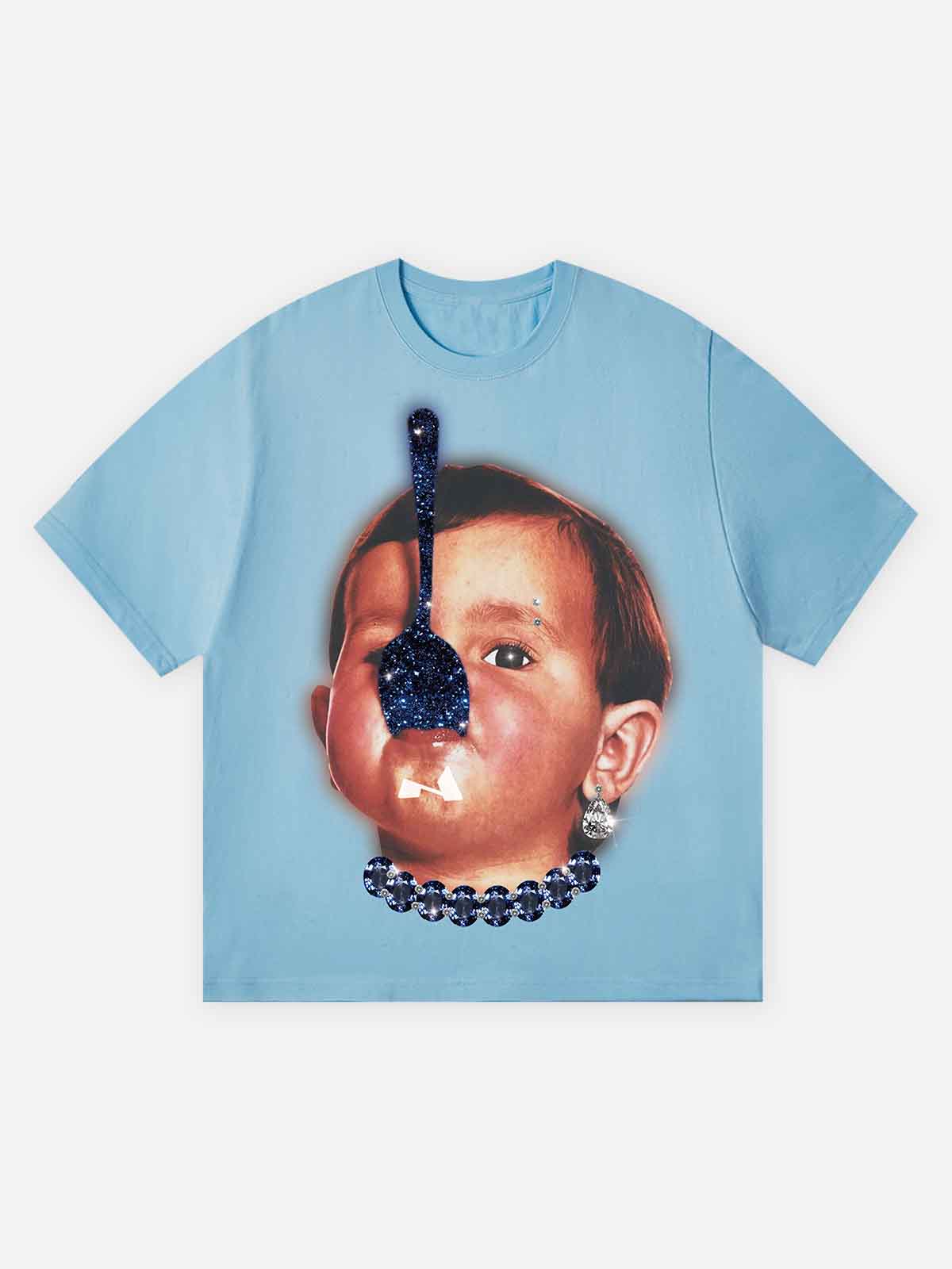 Funny spoon-covered face boy printed T-shirt