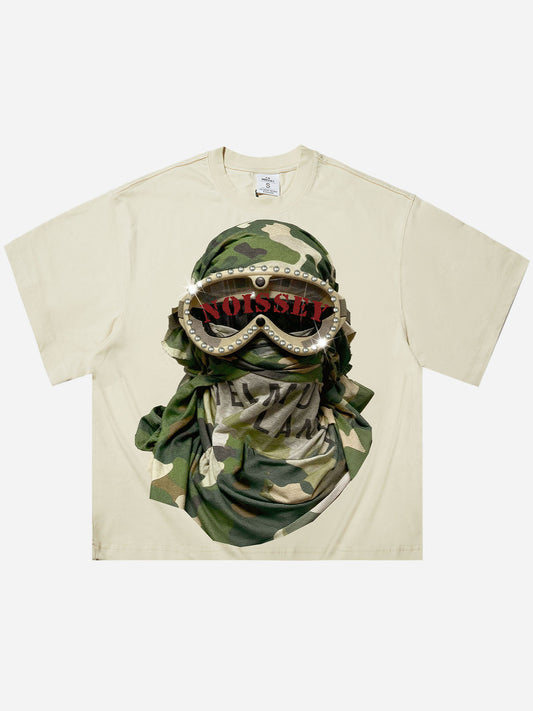 Camouflage Desert Art Headscarf Print Boxy Oversized T-shirt