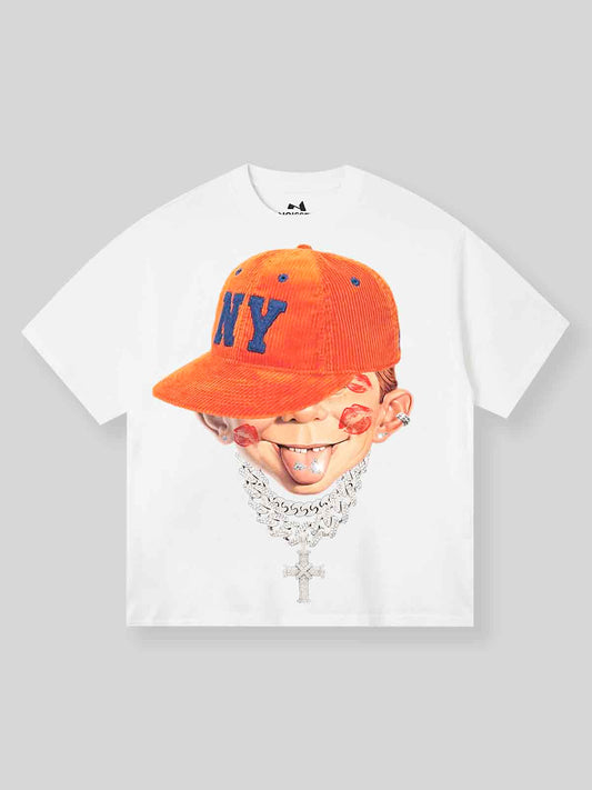 Bad Boy Peaked Cap & Diamond Necklace Print T-Shirt