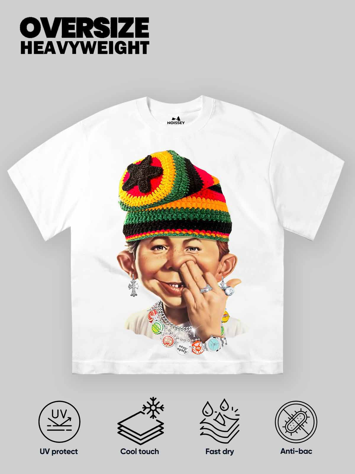 High-Quality BAD BOY Colorful Crochet Hat Print heavyweight T-shirt