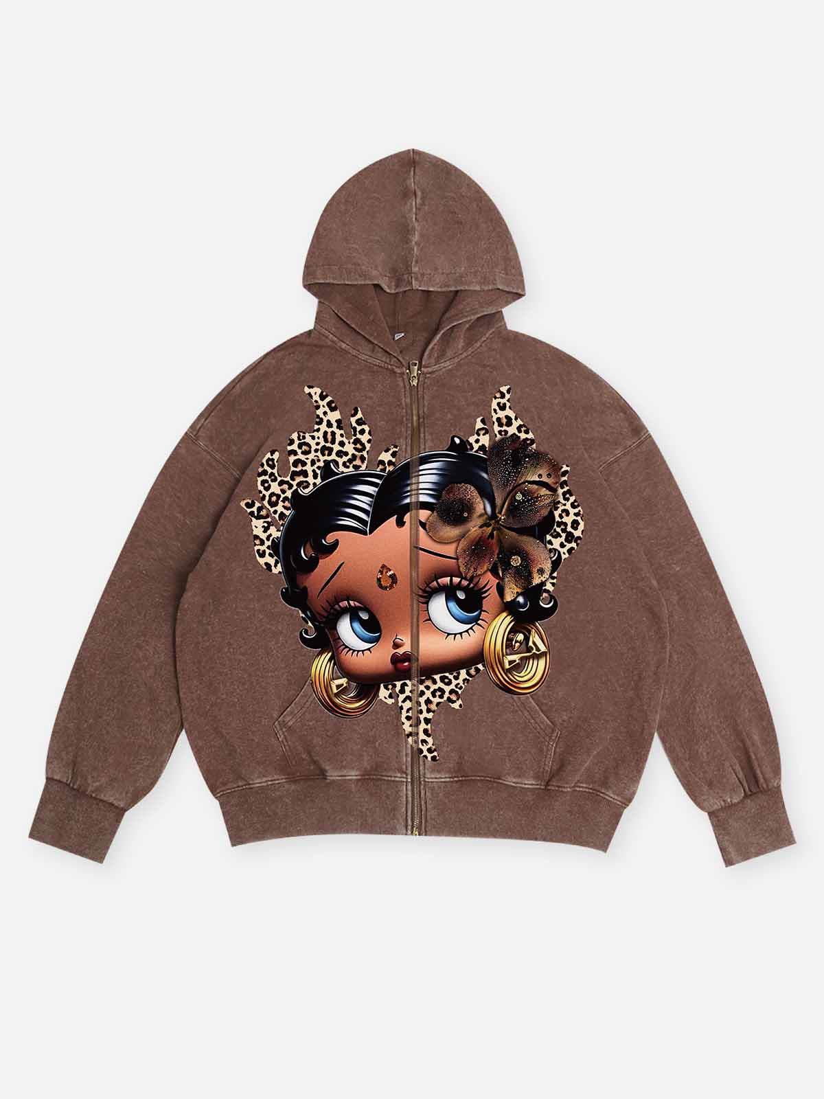 Noissey Leopard Bow Cartoon girl 350g Print Hoodie