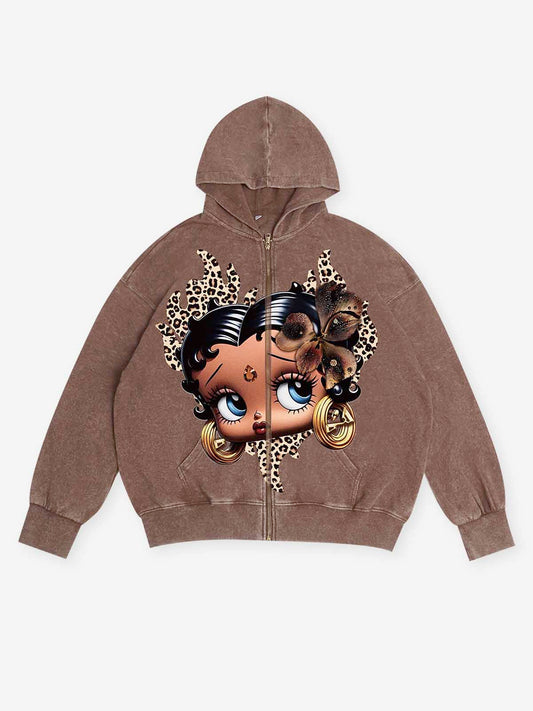Noissey Leopard Bow Cartoon girl 350g Print Hoodie