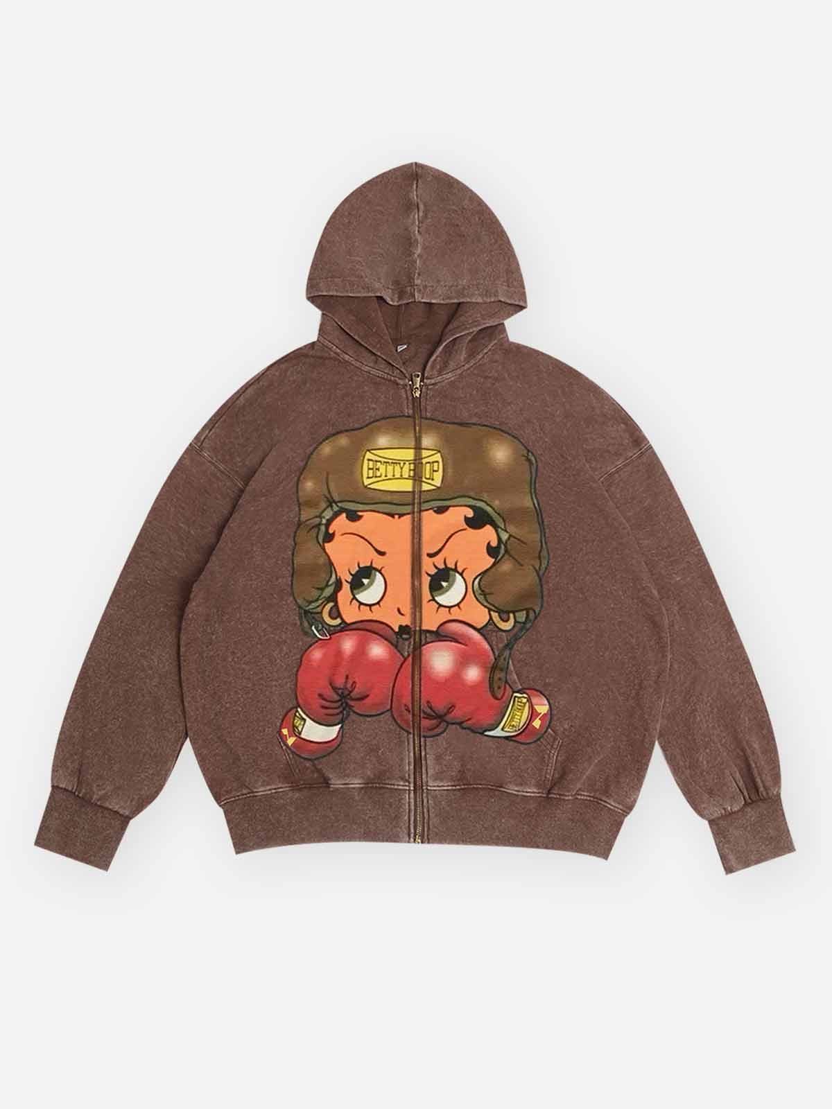Cartoon girl Boxing Print Hoodie