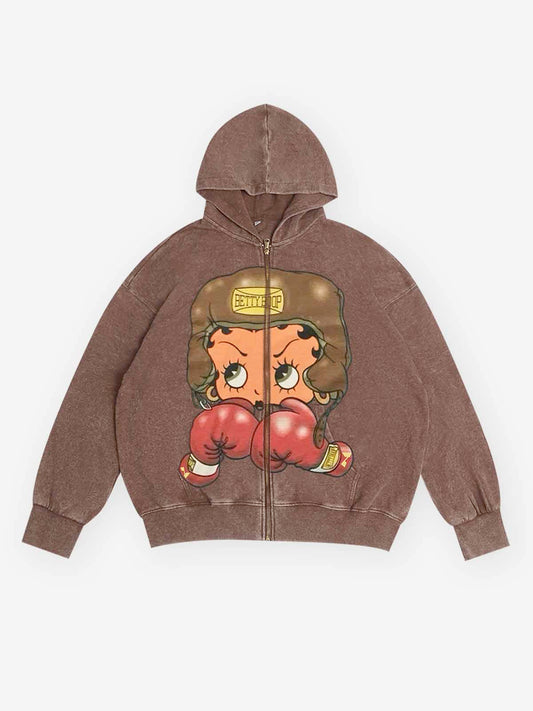 Cartoon girl Boxing Print Hoodie