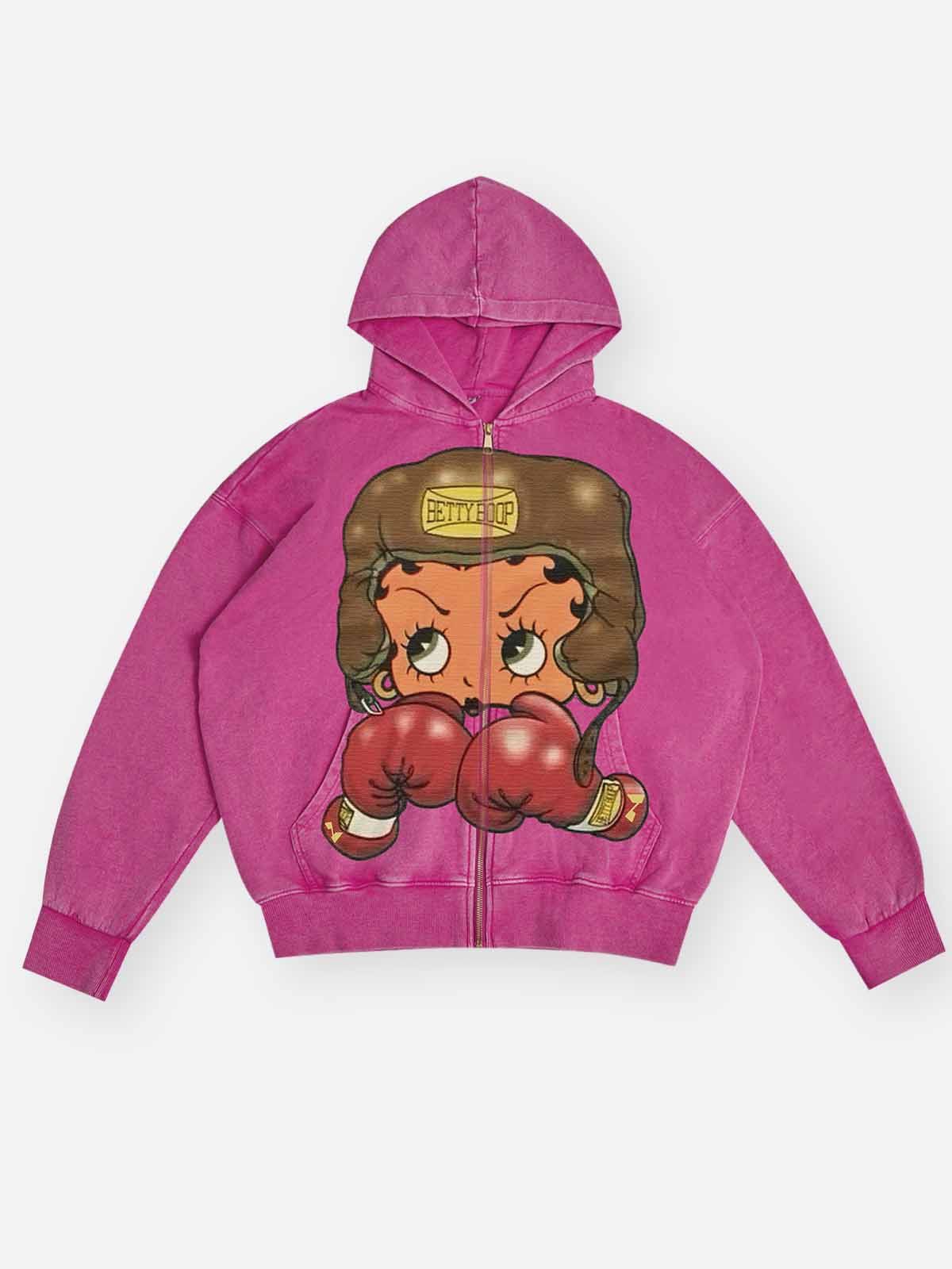 Cartoon girl Boxing Print Hoodie