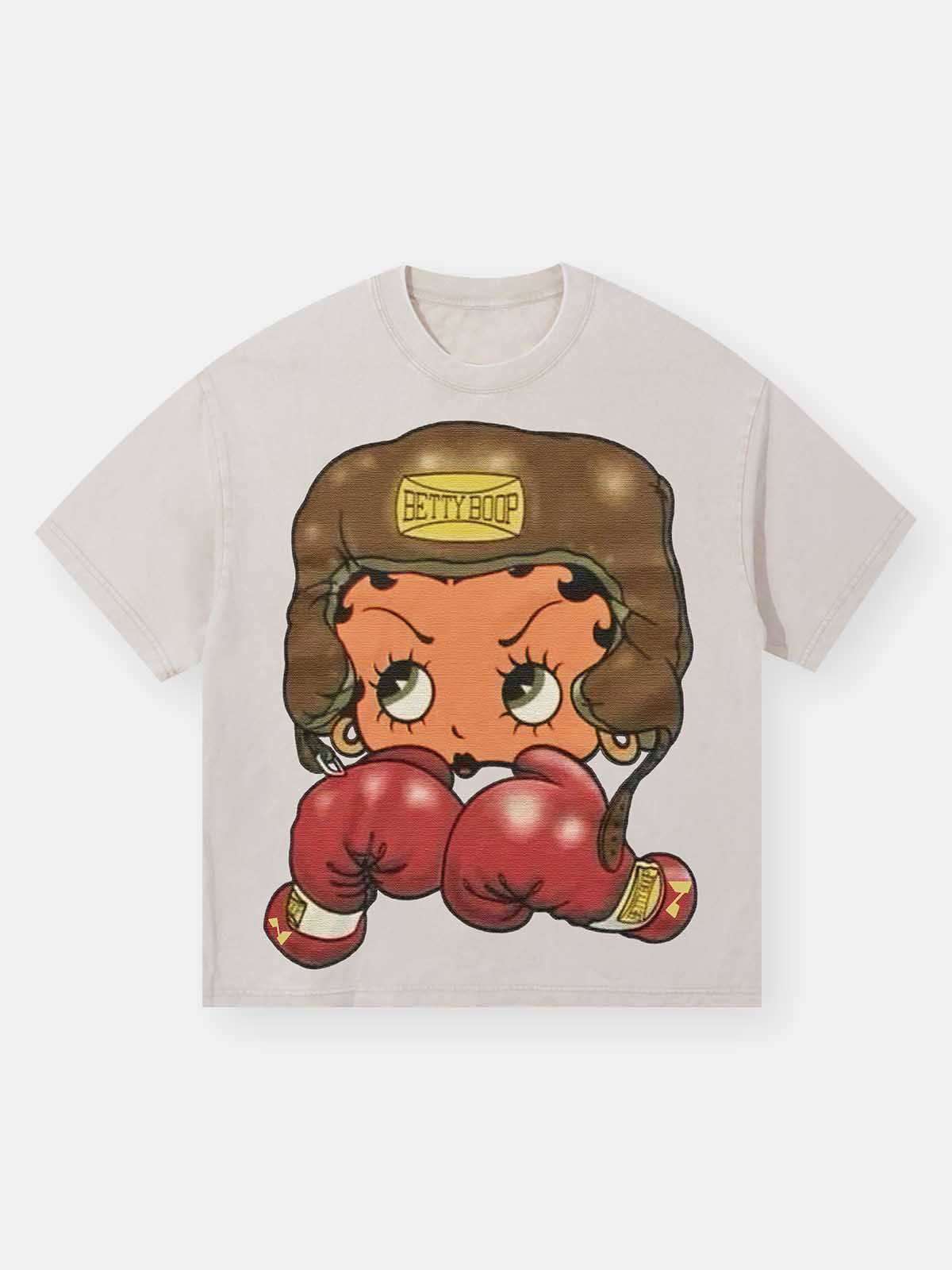 Cartoon girl Boxing Print Washed T-shirt