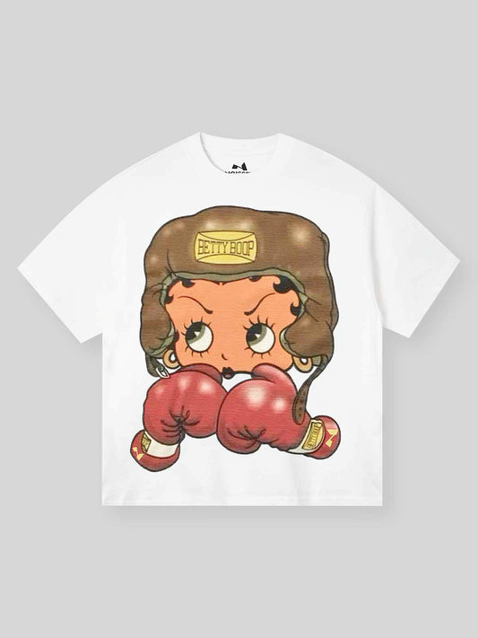 Cartoon girl  Boxing Print T-shirt