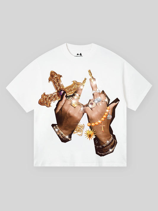 FUCK Diamond Ring Finger Print T-shirt