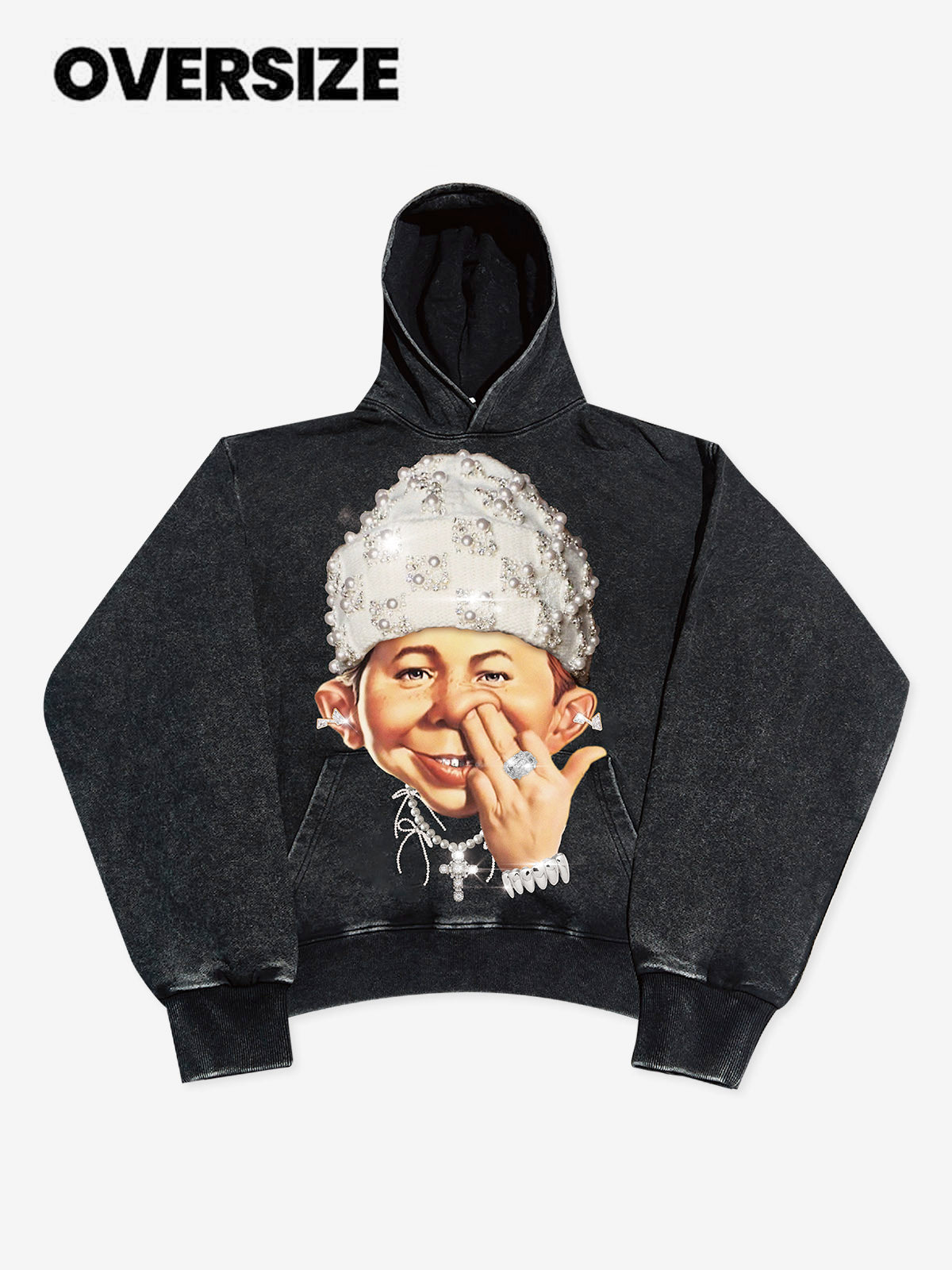 High-Quality Bad Boy Printed 425g Hoodie with Headband Pearl Hat Design